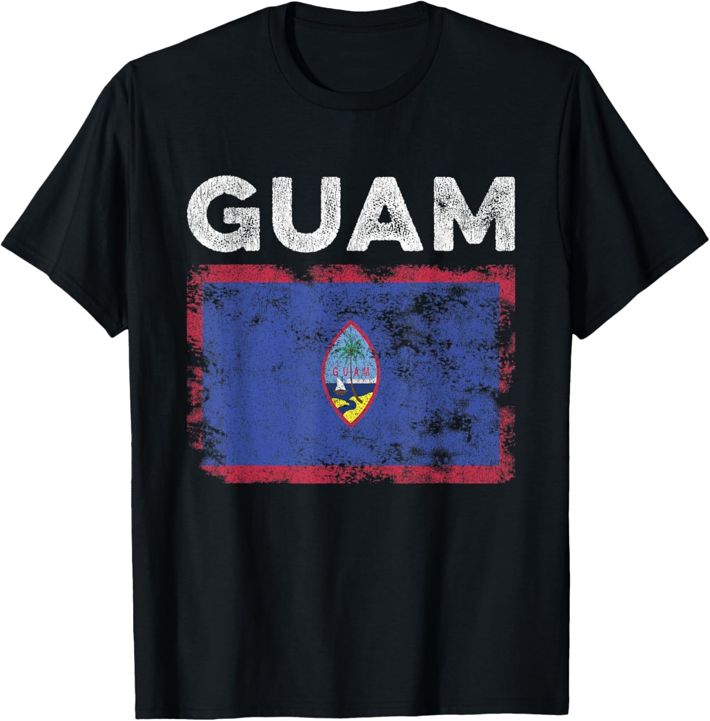 Guam Flag Distressed - Men Women Kids - Guamanian Flag T-Shirt - T-Shirt | Black