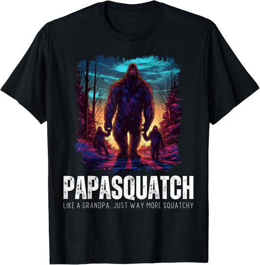 Papasquatch Like A Grandpa Just Way More Squatchy Bigfoot T-Shirt - T-Shirt | Black