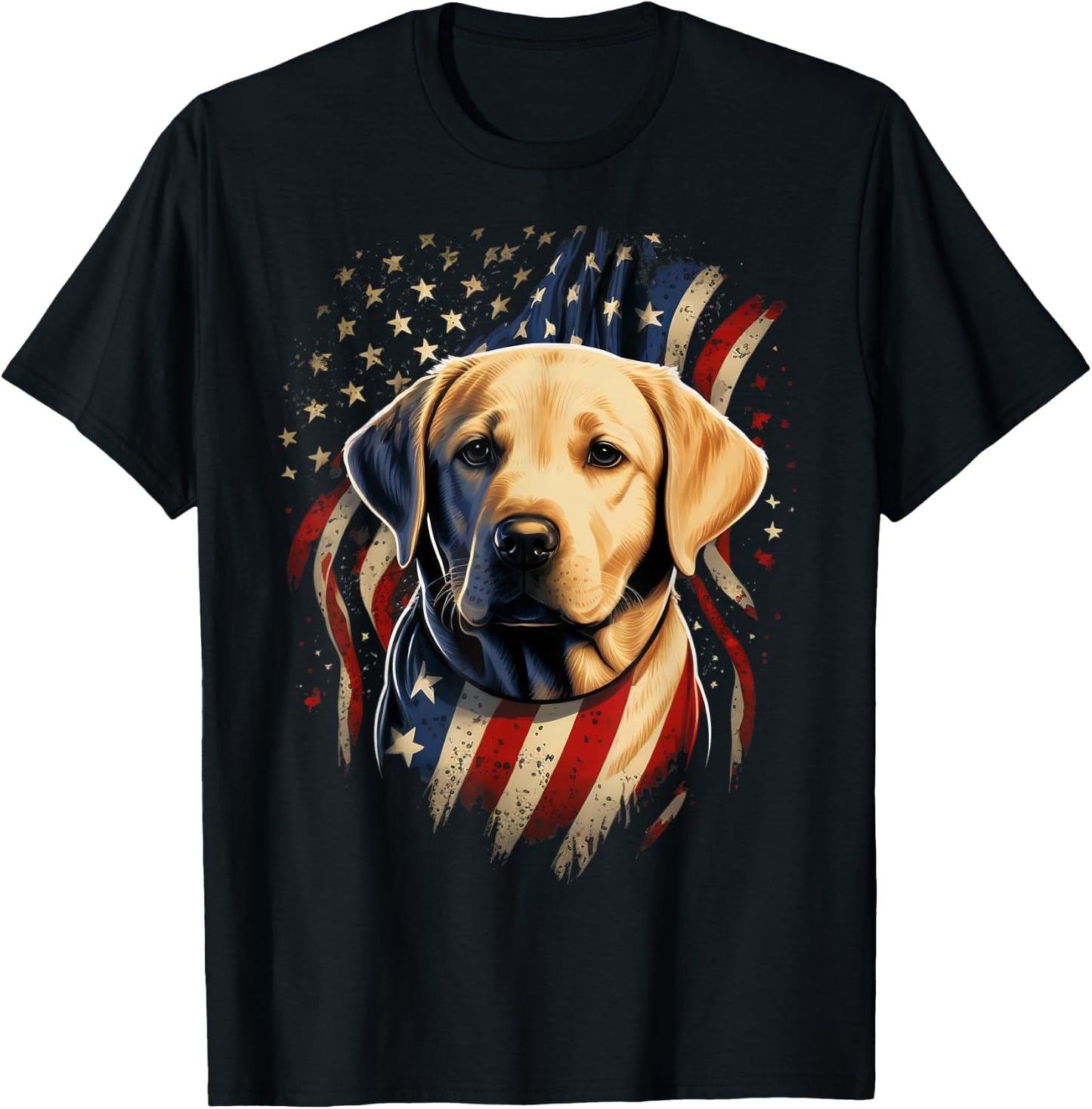 USA 4th of July Yellow Patriotic American Labrador Retriever T-Shirt - T-Shirt | Black