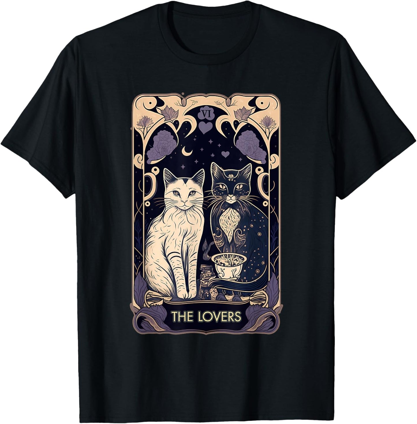 Cute Cat The Lovers Tarot Card Cat Tarot Card Graphic T-Shirt - T-Shirt | Black
