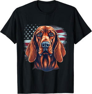 4th Of July US Flag Redbone Coonhound Dog Women Kids Men T-Shirt - T-Shirt | Black