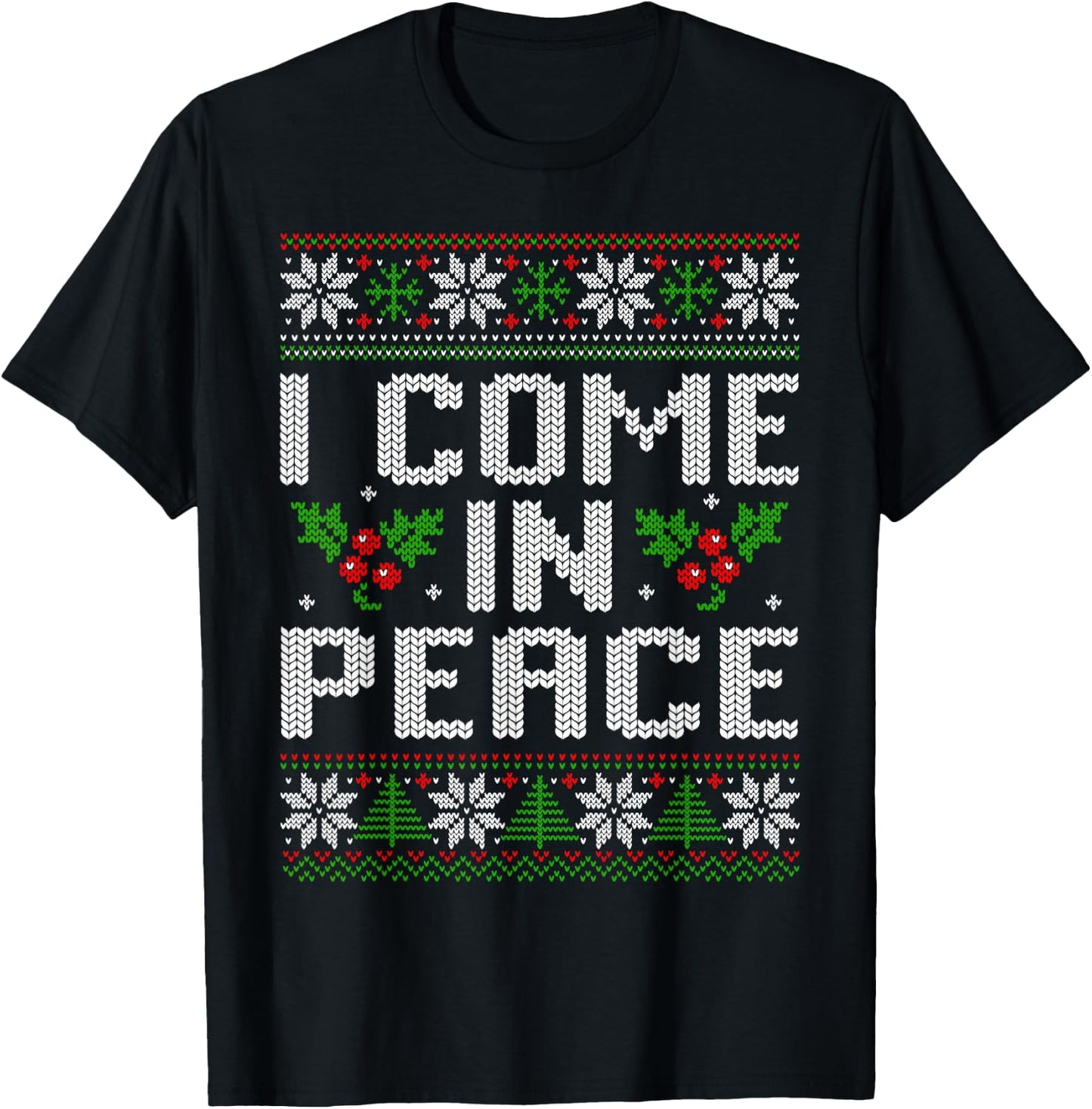 I Come in Peace Couple Matching Ugly Christmas Sweater T-Shirt - T-Shirt | Black