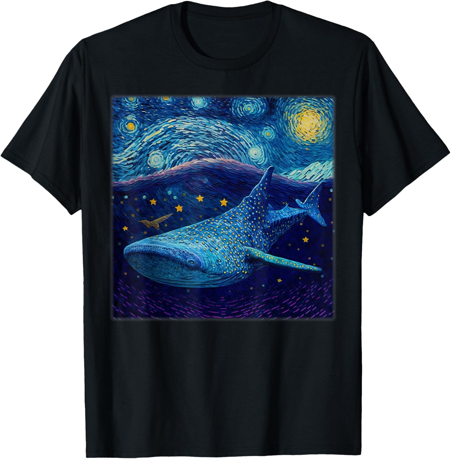 Surrealism Starry Night Whale Shark T-Shirt - T-Shirt | Black