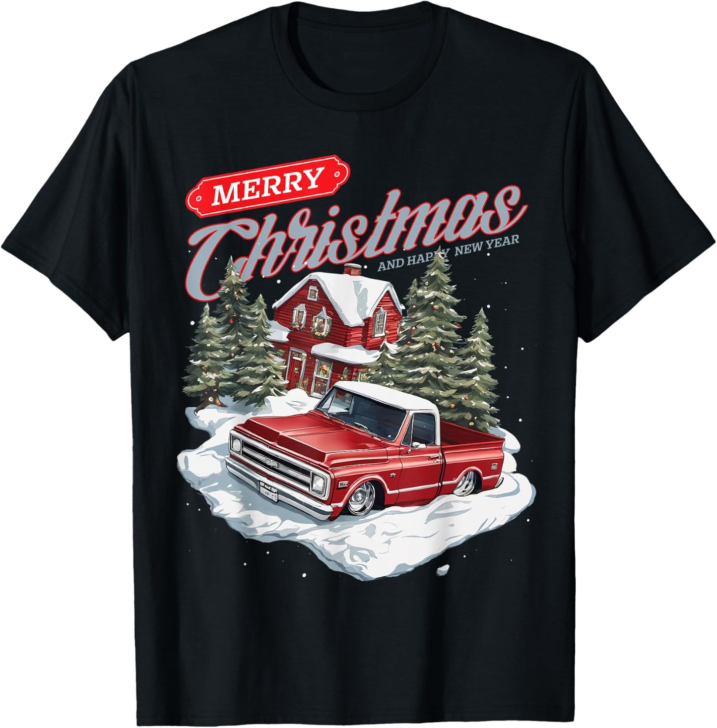 Merry Christmas C10 Truck, C10 vintage classic Holiday T-Shirt - T-Shirt | Black