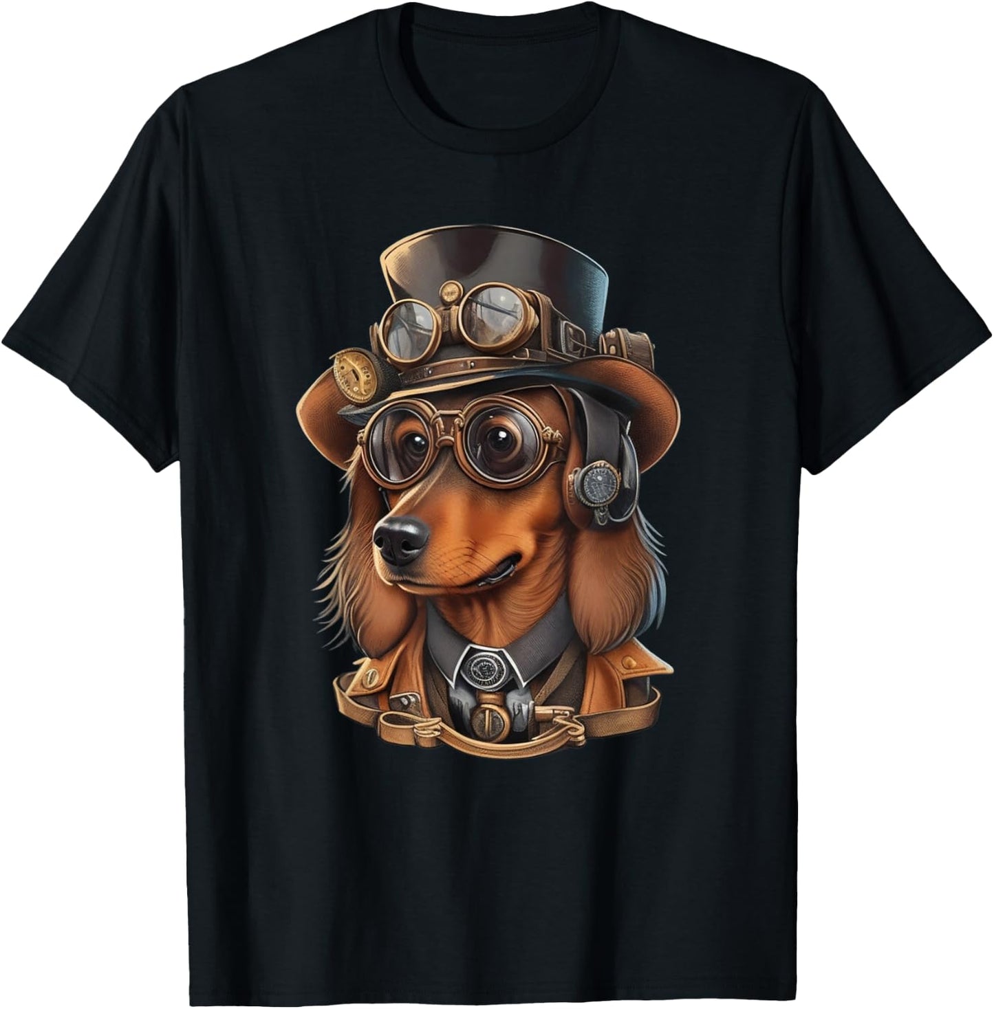 Steampunk Dachshund Dog with Goggles, Watches and Hat Men Women Girls Kids T-Shirt - T-Shirt | Black