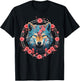 Wolf Blue Eyes Artwork | Cherry Blossoms Wolf T-Shirt - T-Shirt | Black