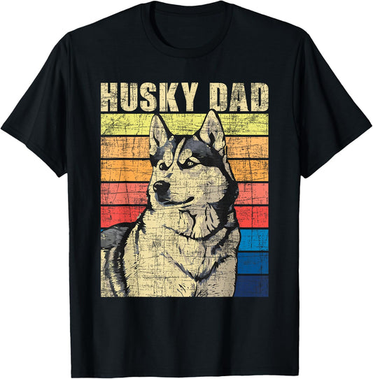 Husky Dad - Retro Vintage Pet Siberian Husky Dog Lover Men Women Kids T-Shirt - T-Shirt | Black