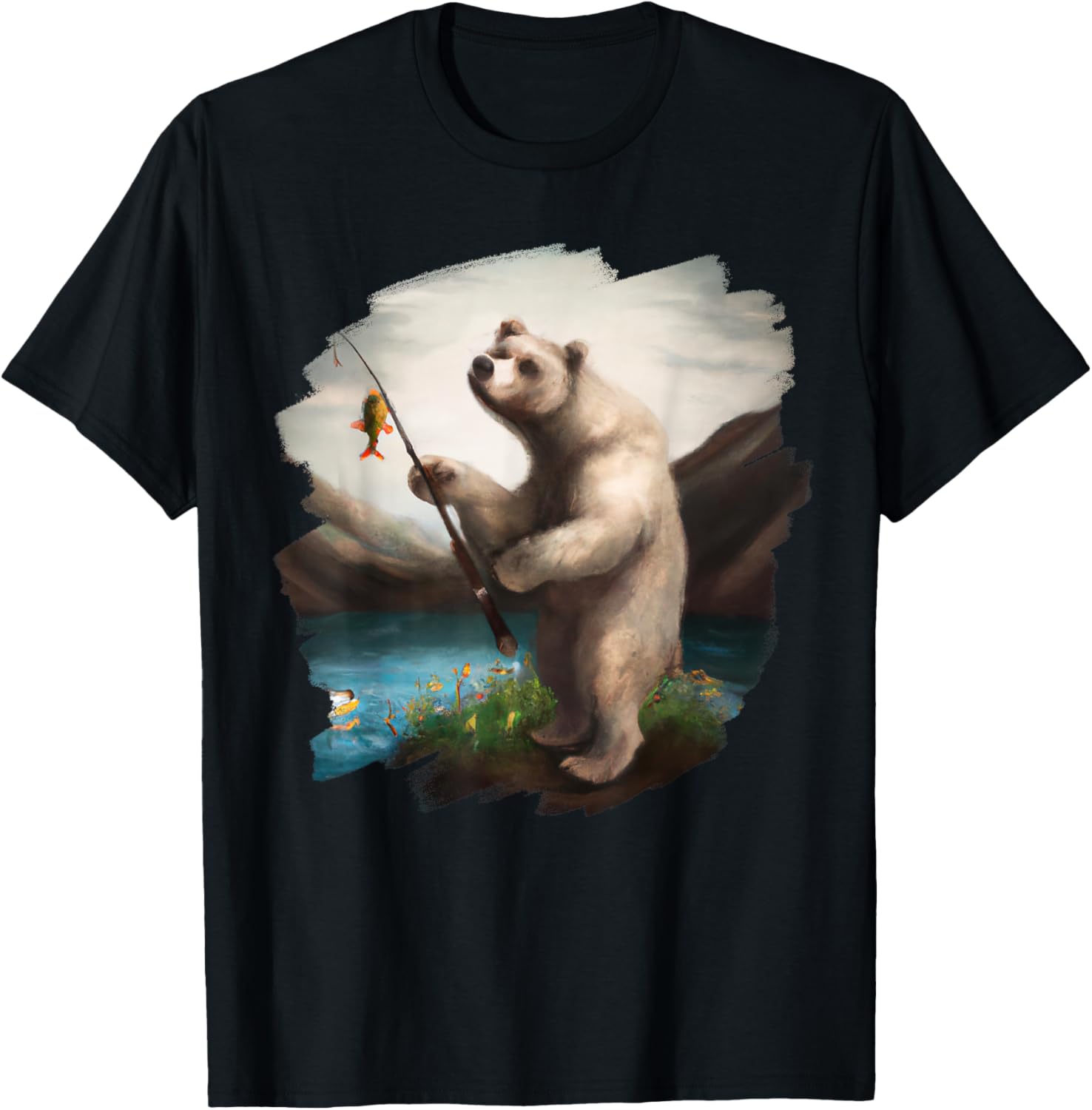Bear Fishing for Salmon Funny Bear Catching Salmon T-Shirt - T-Shirt | Black