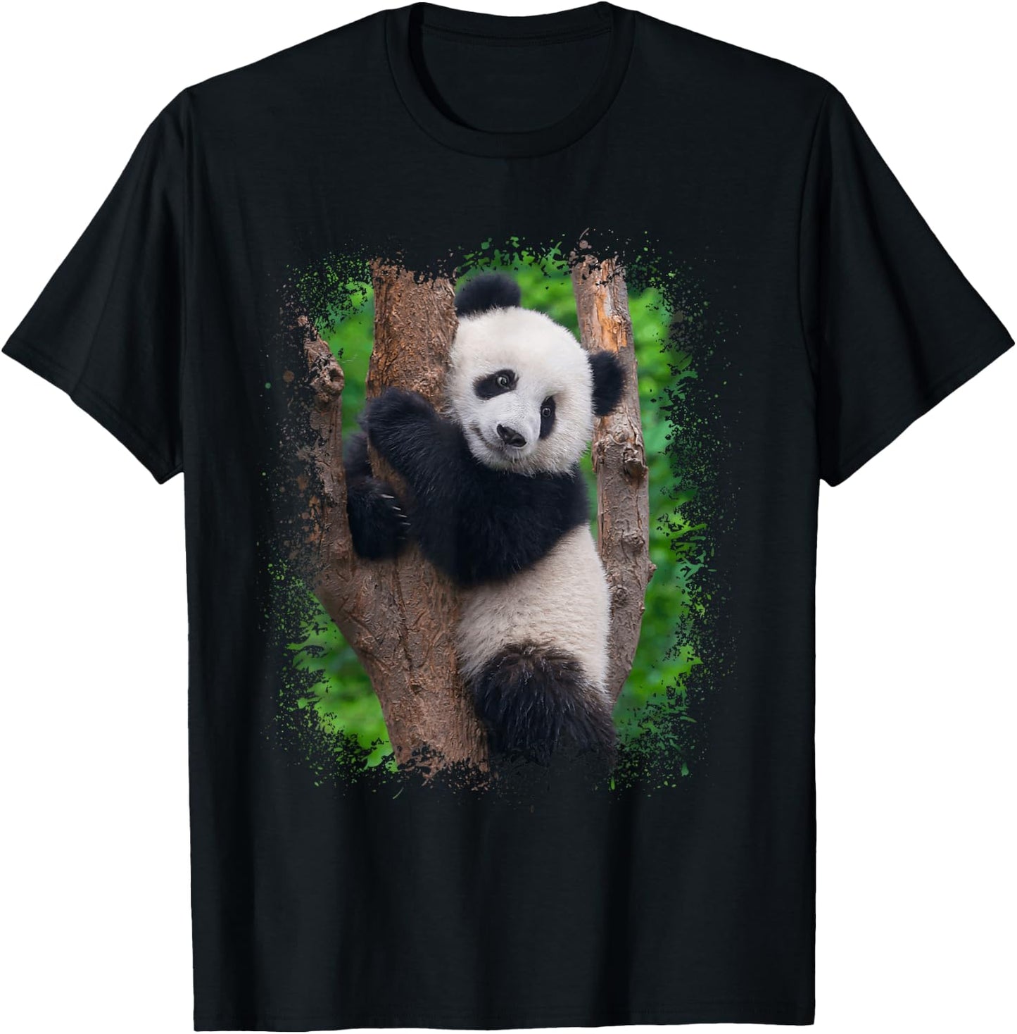 Panda Portrait Splatter Photo Asian Zoo Animal T-Shirt - T-Shirt | Black