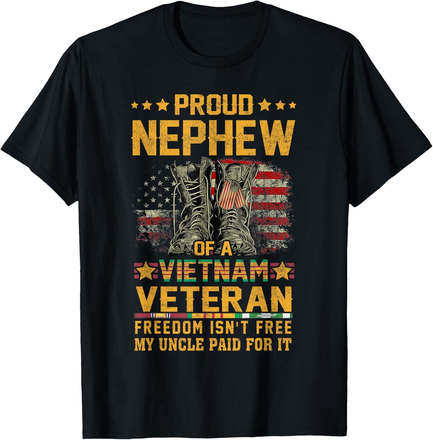 Proud Nephew Of Vietnam Veteran Patriotic Vet Flag USA T-Shirt - T-Shirt | Black