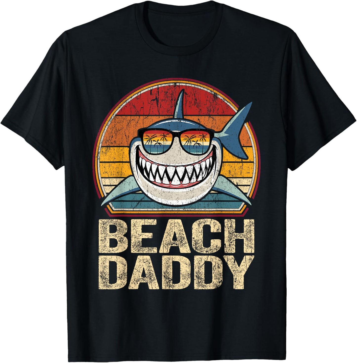 Beach Daddy Shirt Retro Shark Father Gifts Beach Dad T-Shirt - T-Shirt | Black