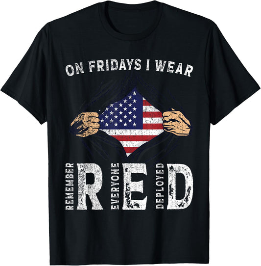 Fridays I Wear Red USA Support American Troops T-Shirt - T-Shirt | Black