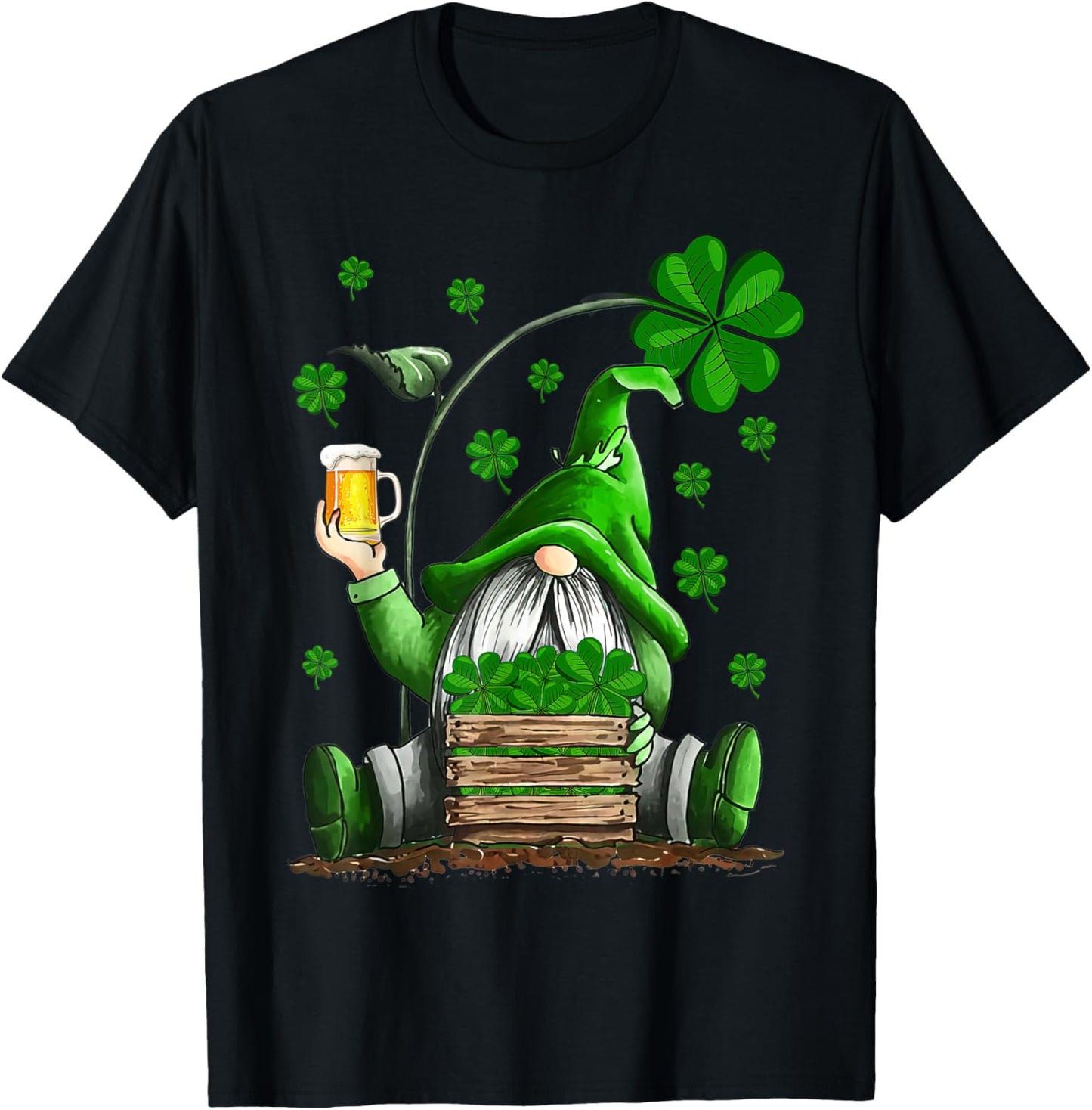 Irish Gnome Drink Beer Lucky Shamrock Gnome St Patricks Day T-Shirt - T-Shirt | Black
