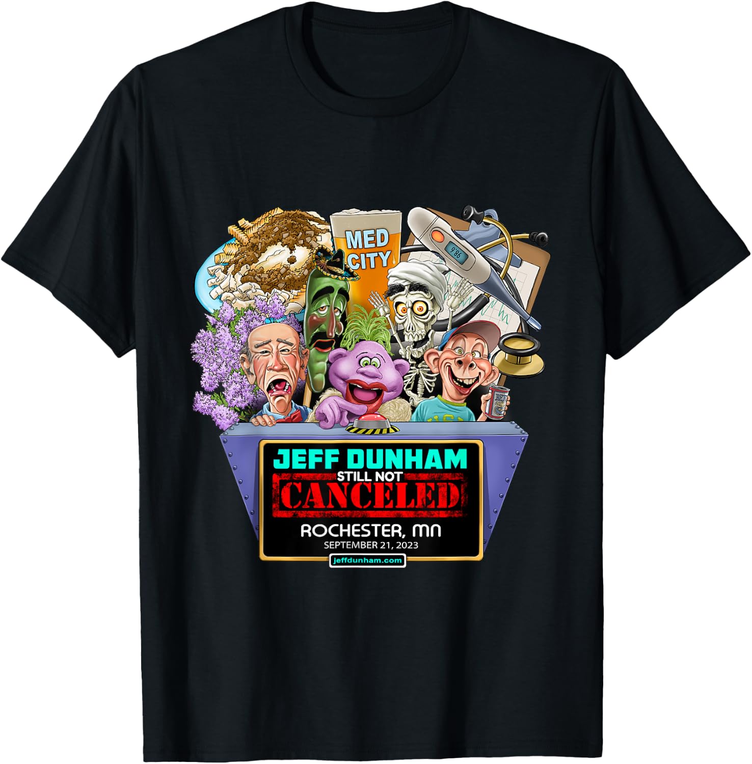 Jeff Dunham Rochester, MN (2023) T-Shirt - T-Shirt | Black