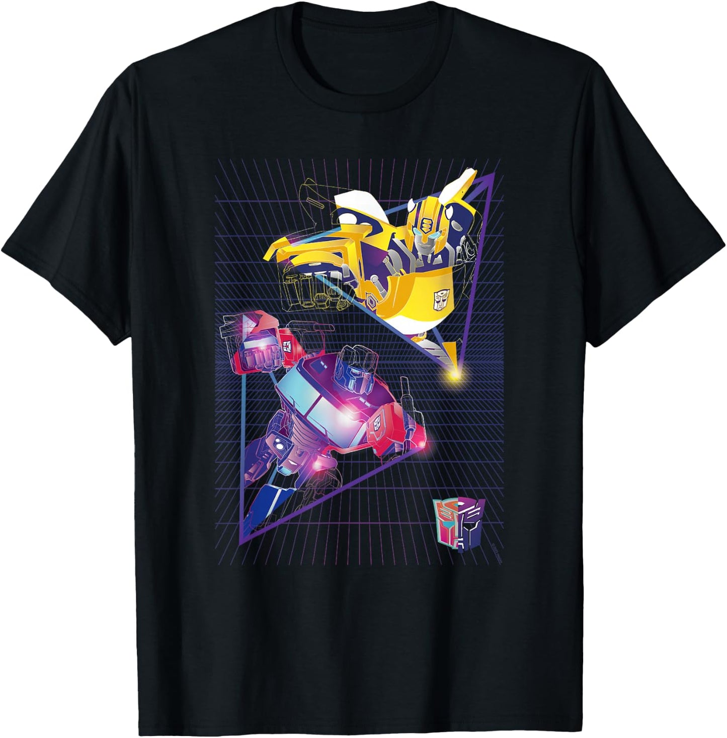 Transformers Optimus Prime & Bumblebee Neon Triangle T-Shirt - T-Shirt | Black