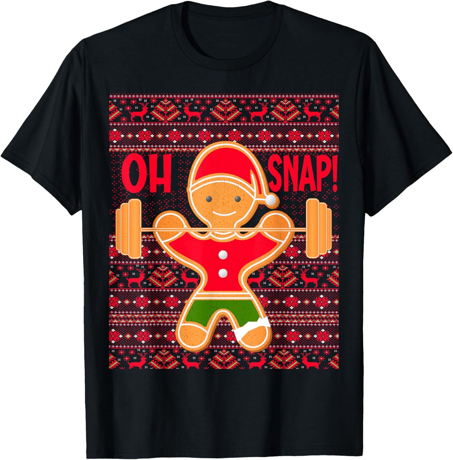 "Oh Snap" Gingerbread Man LIFTMAS Ugly Christmas Gym Funny T-Shirt - T-Shirt | Black