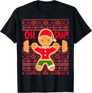 "Oh Snap" Gingerbread Man LIFTMAS Ugly Christmas Gym Funny T-Shirt - T-Shirt | Black