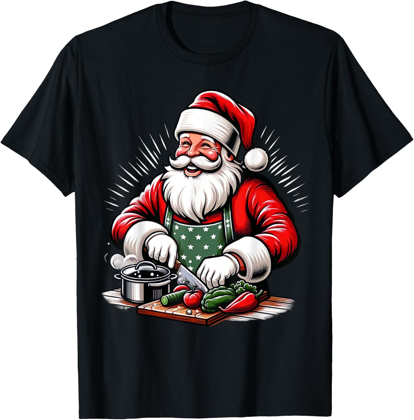 Santa Cooks Food, Chef Xmas Christmas Women Men Kids T-Shirt - T-Shirt | Black