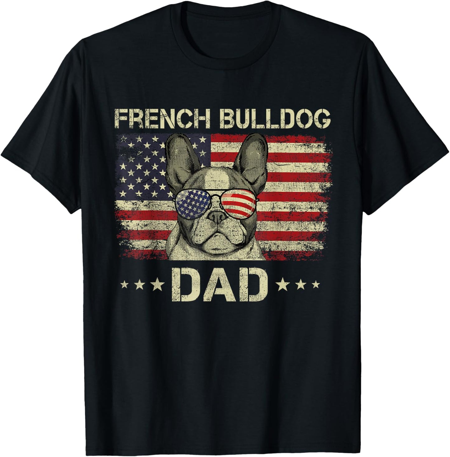 French Bulldog Dad Dog Lovers American Flag 4th Of July Men T-Shirt - T-Shirt | Black