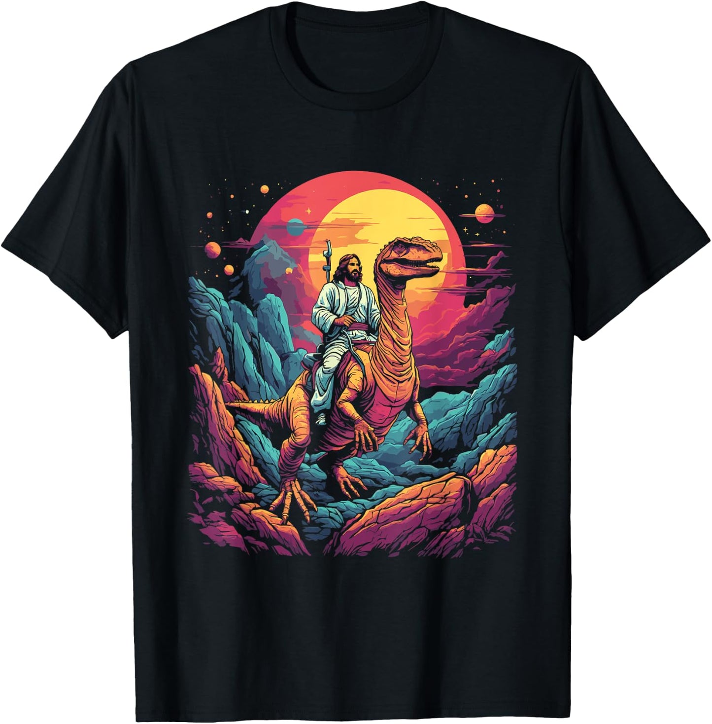 Jesus Riding in Space T-Rex Dinosaur Meme Sci-Fi Believers T-Shirt - T-Shirt | Black