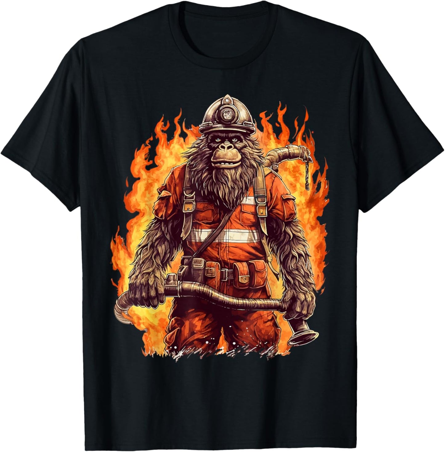 Fire Brigade Bigfoot Fireman Firefighter Bigfoot Sasquatch T-Shirt - T-Shirt | Black