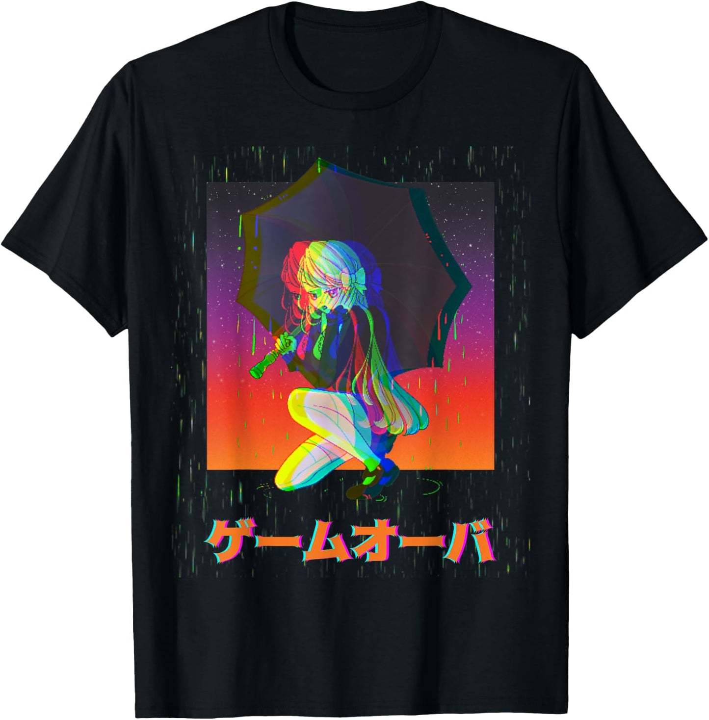 Sad Anime Girl Game Over Glitch Japanese Vaporwave T-Shirt - T-Shirt | Black