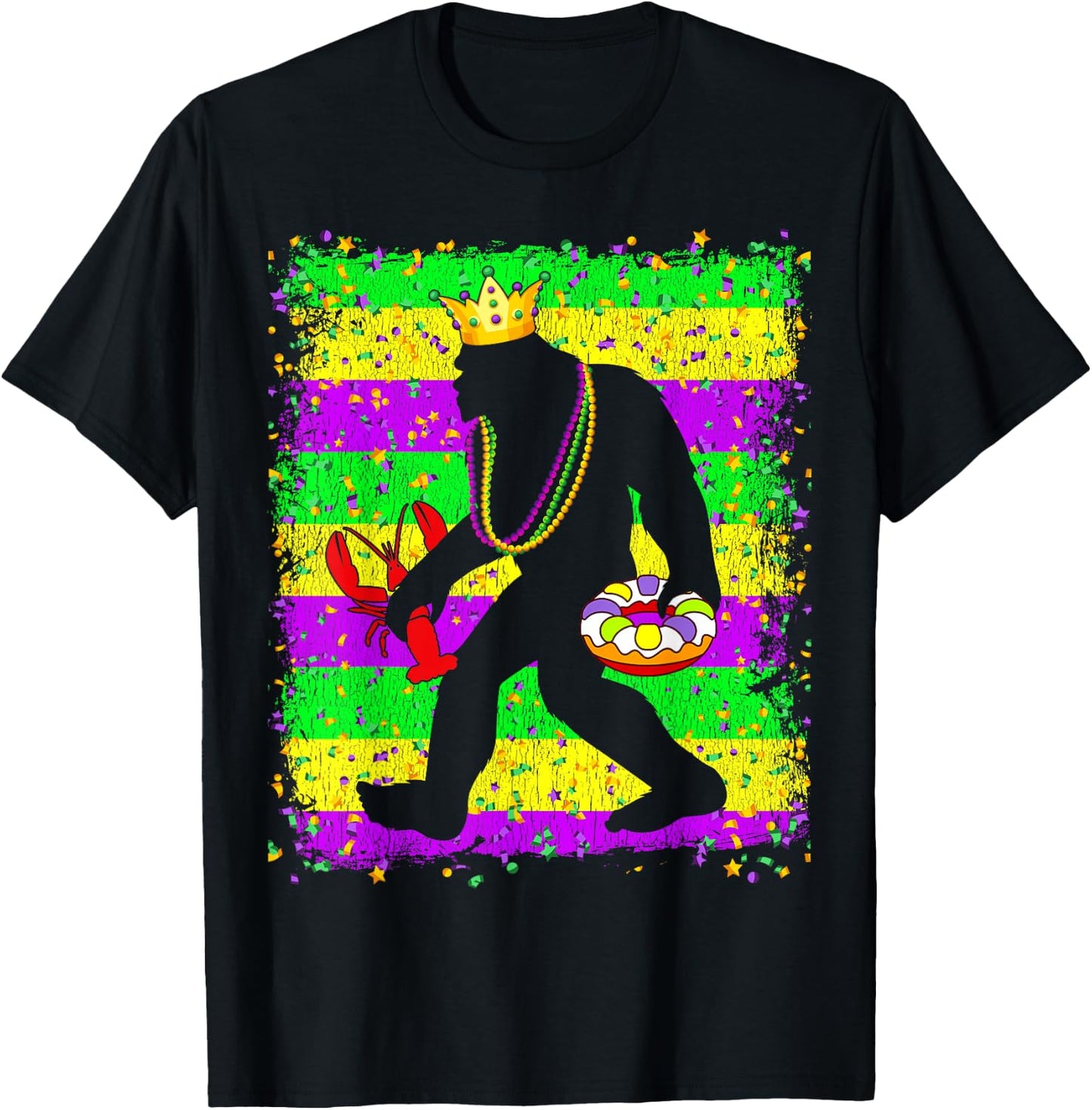 Bigfoot Mardi Gras Sasquatch Funny Men Kids Carnival festiva T-Shirt - T-Shirt | Black