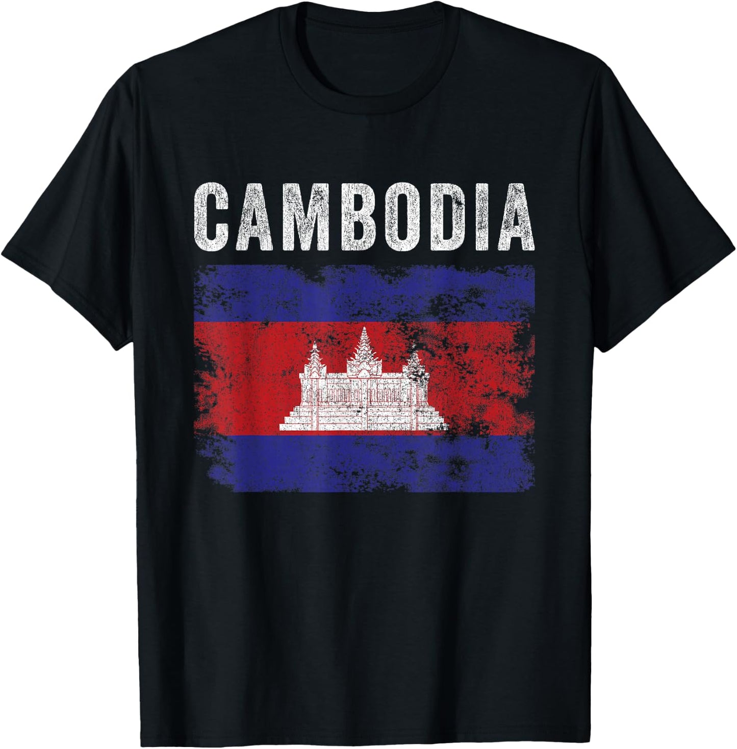 Cambodia Flag Distressed - Men Women Kids - Cambodian Flag T-Shirt - T-Shirt | Black