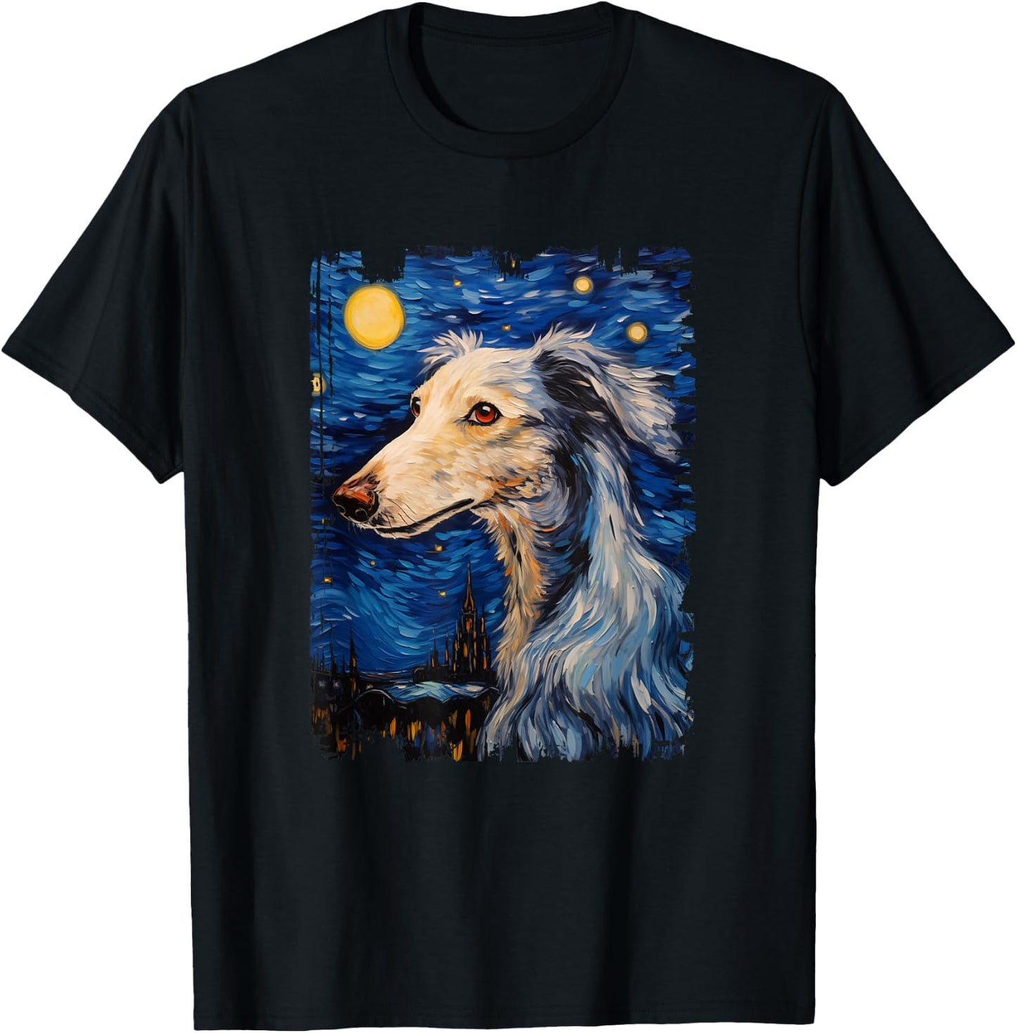 Silken Windhound Dog Starry Night Painting Dog Mom Dad T-Shirt - T-Shirt | Black