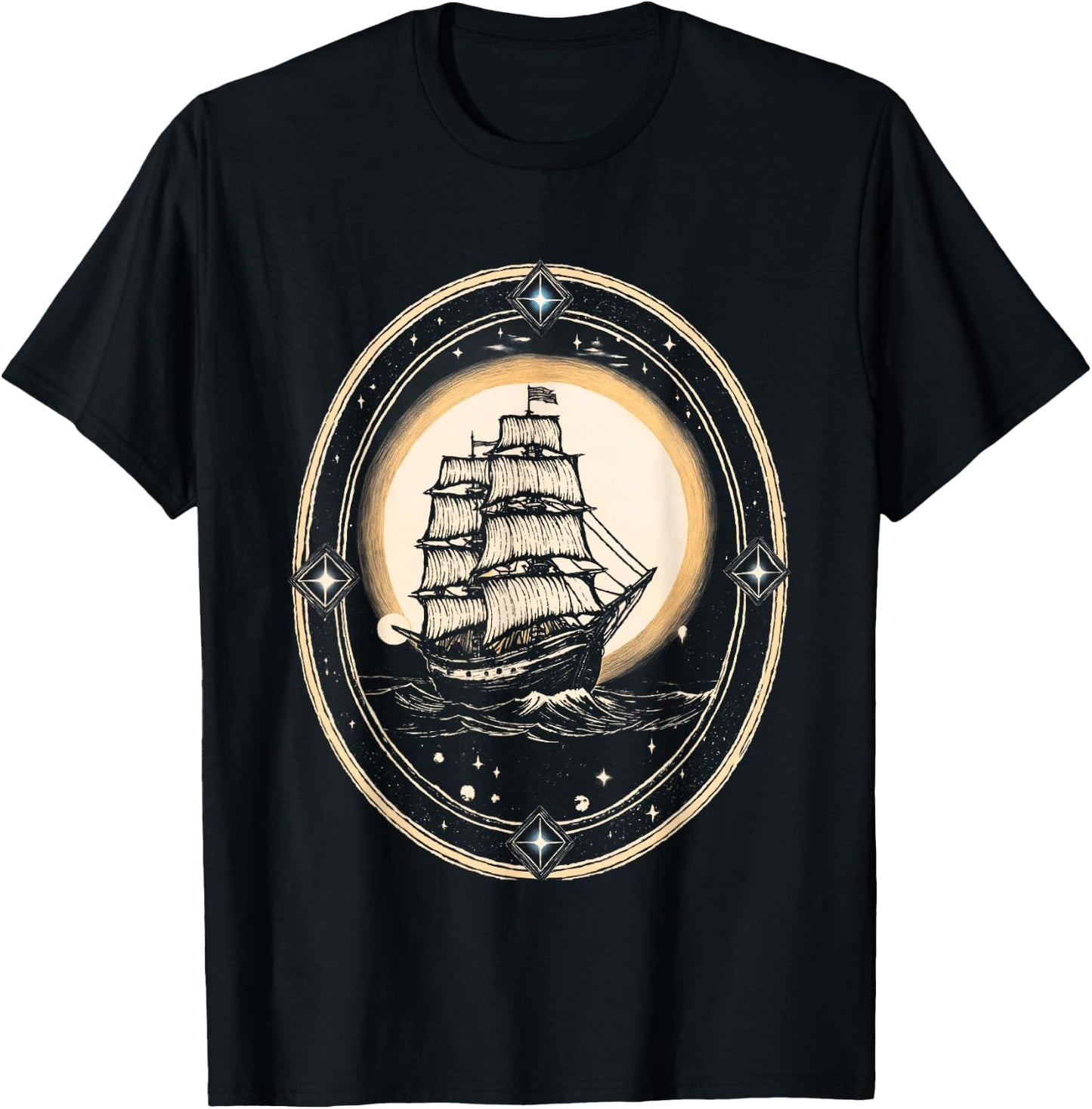 Vintage Nautical Moonlight Clipper Ship T-Shirt - T-Shirt | Black
