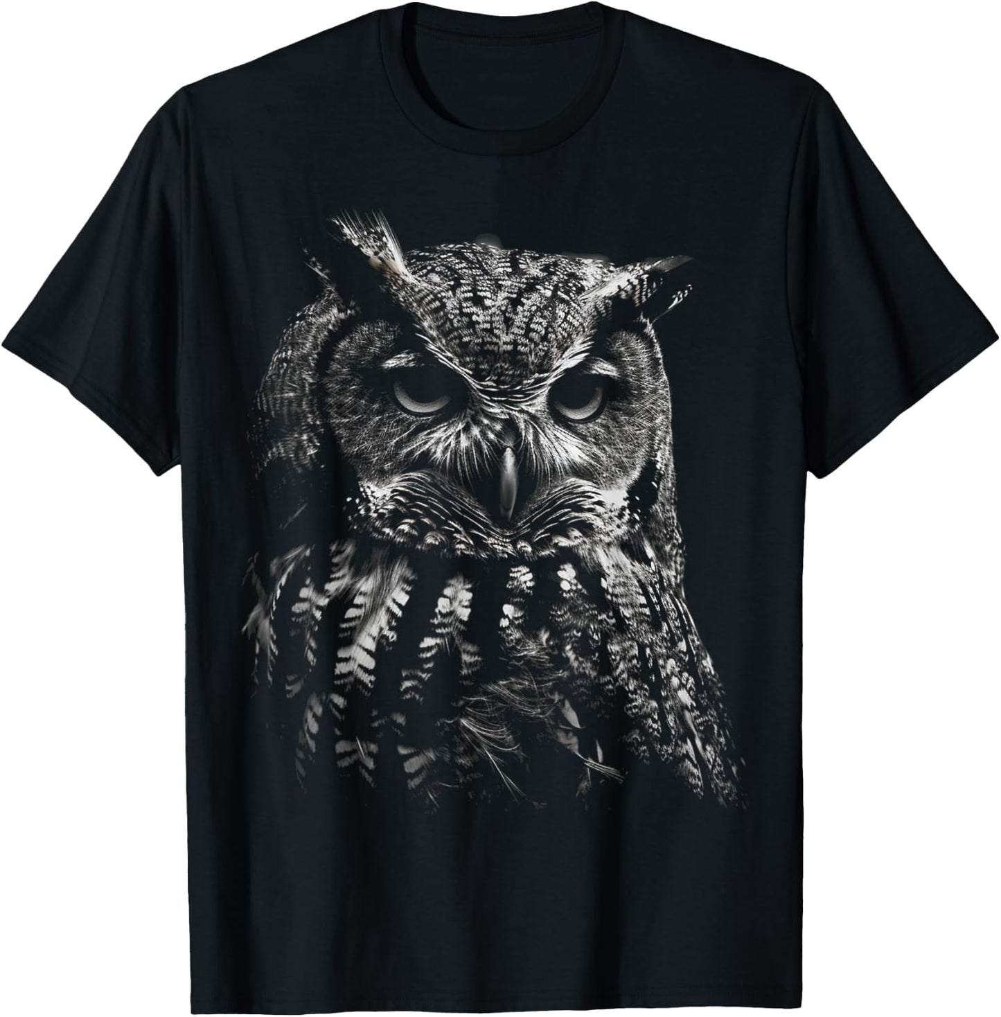 Owl Portrait Artwork | Animal Motif Owl T-Shirt - T-Shirt | Black