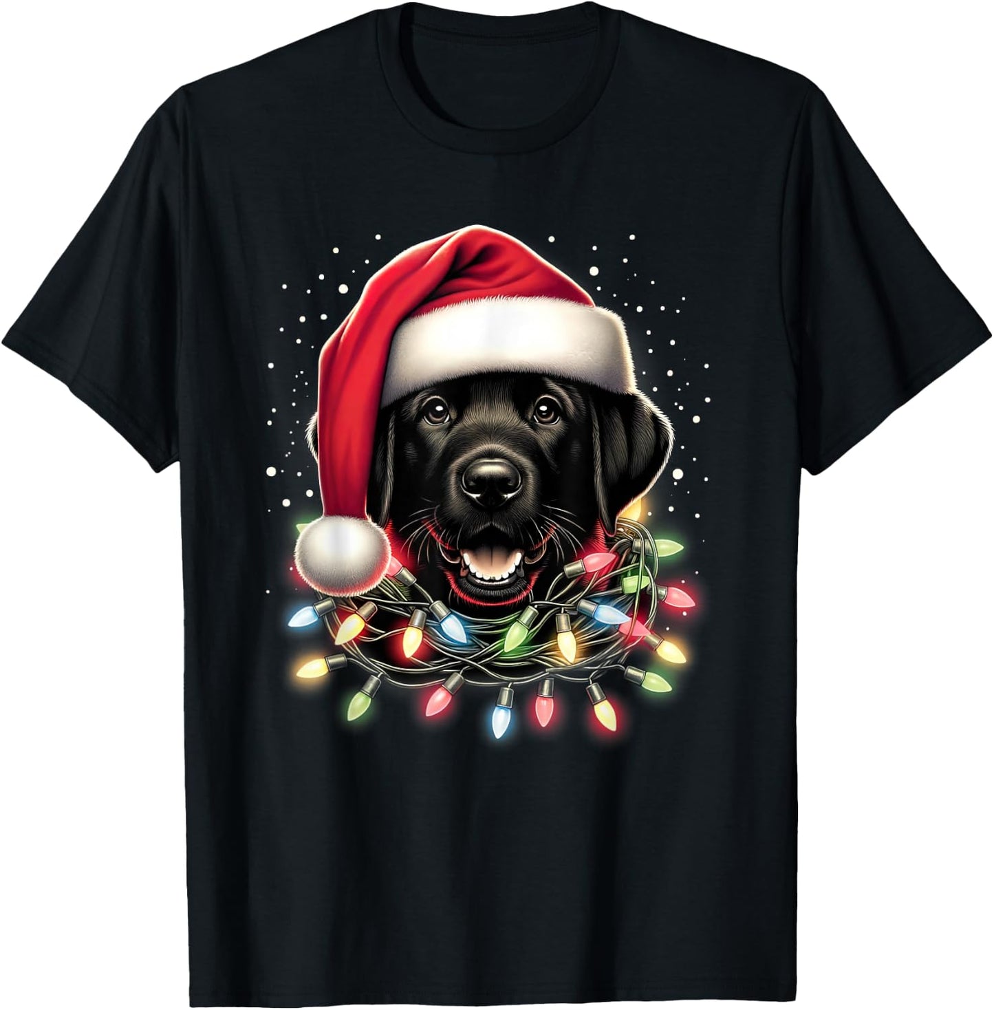 Black Lab Labrador Christmas Tree Light Pajama Dog Xmas T-Shirt - T-Shirt | Black