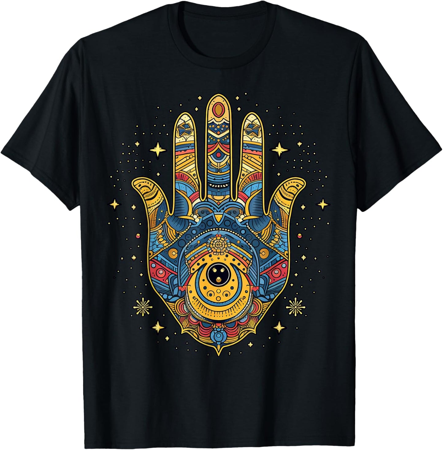 Khamsah or Hand of Fatima on colorful Hamsa Hand T-Shirt - T-Shirt | Black