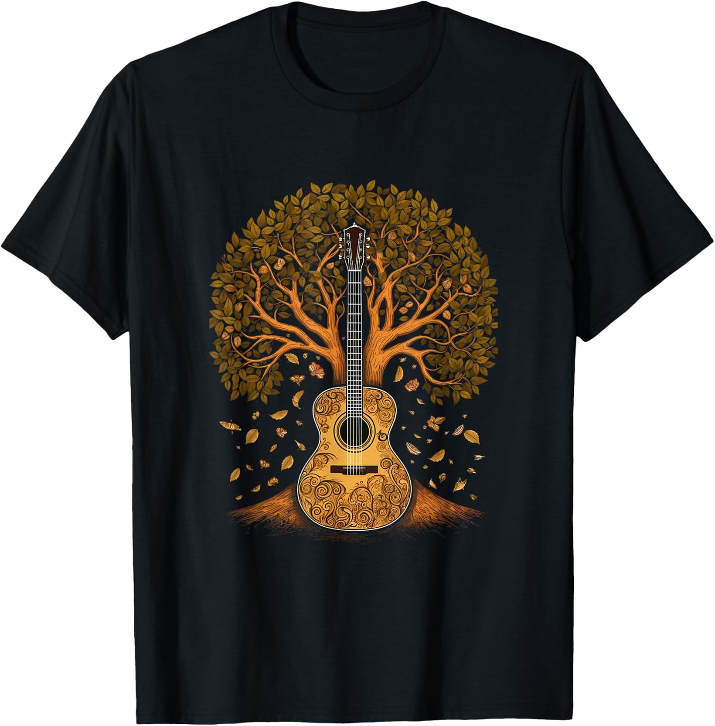 Acoustic Guitar Tree of Life, Guitar Tree T-Shirt - T-Shirt | Black