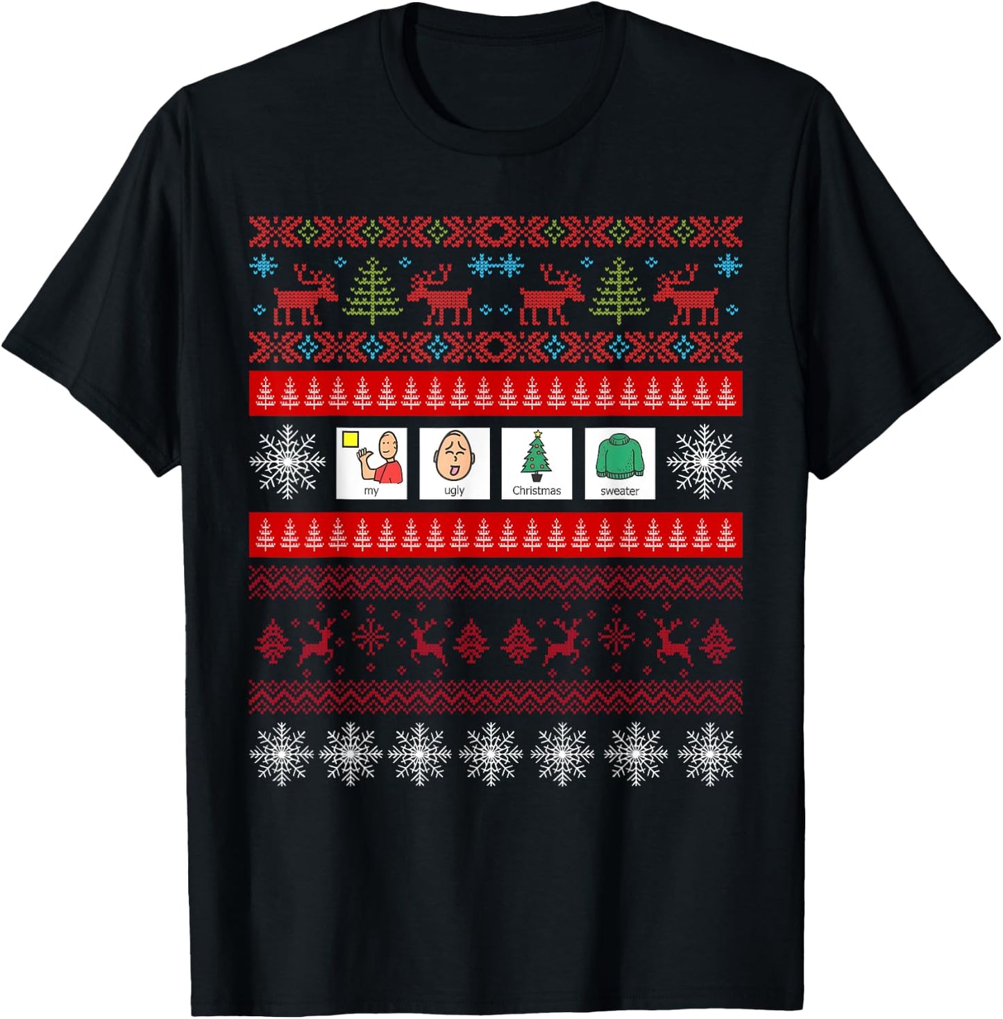 SLP AAC Speech Language Pathologist Ugly Christmas Sweater T-Shirt - T-Shirt | Black