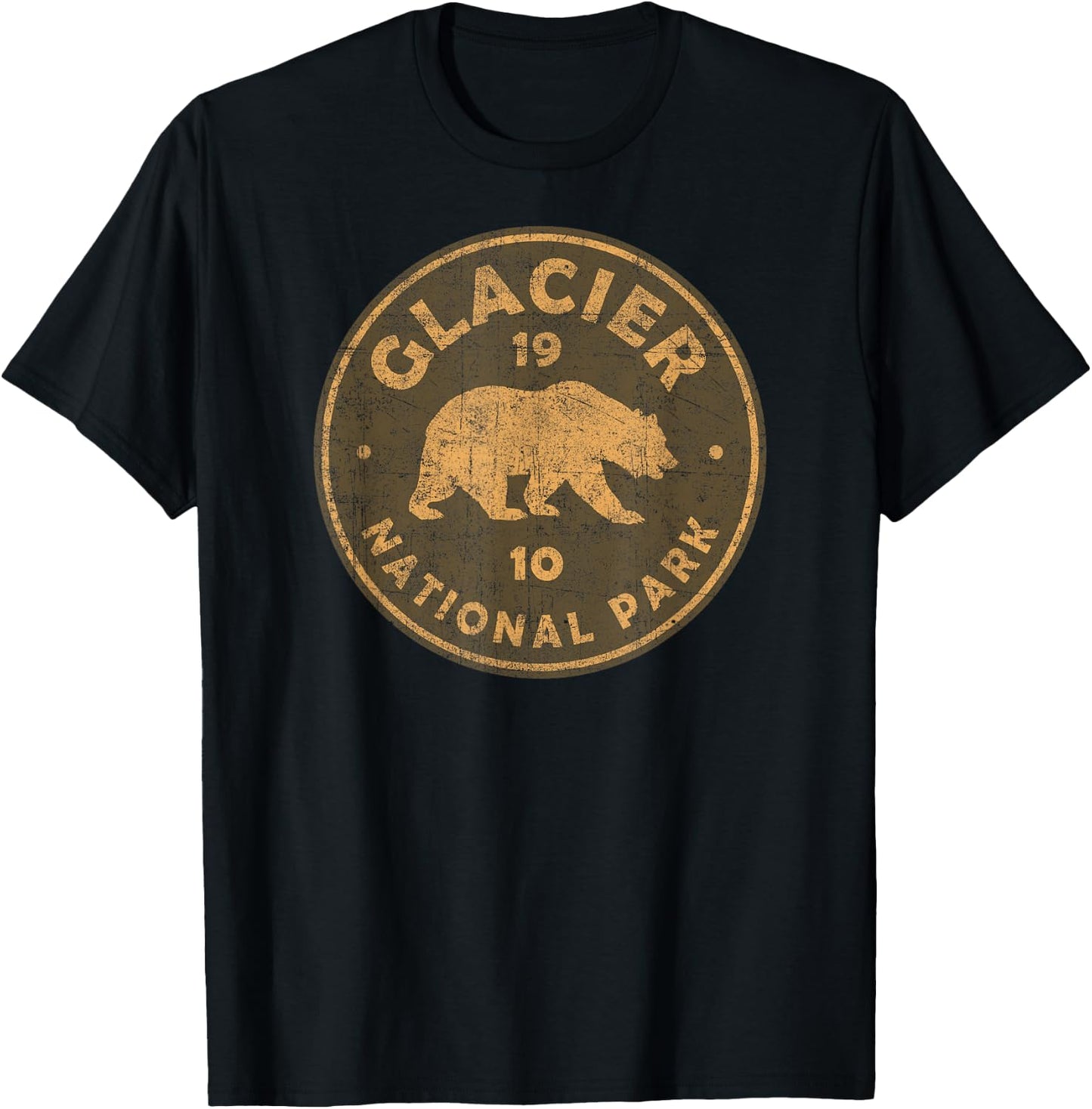 Retro Glacier National Park Montana Women Men Kids Hiking T-Shirt - T-Shirt | Black