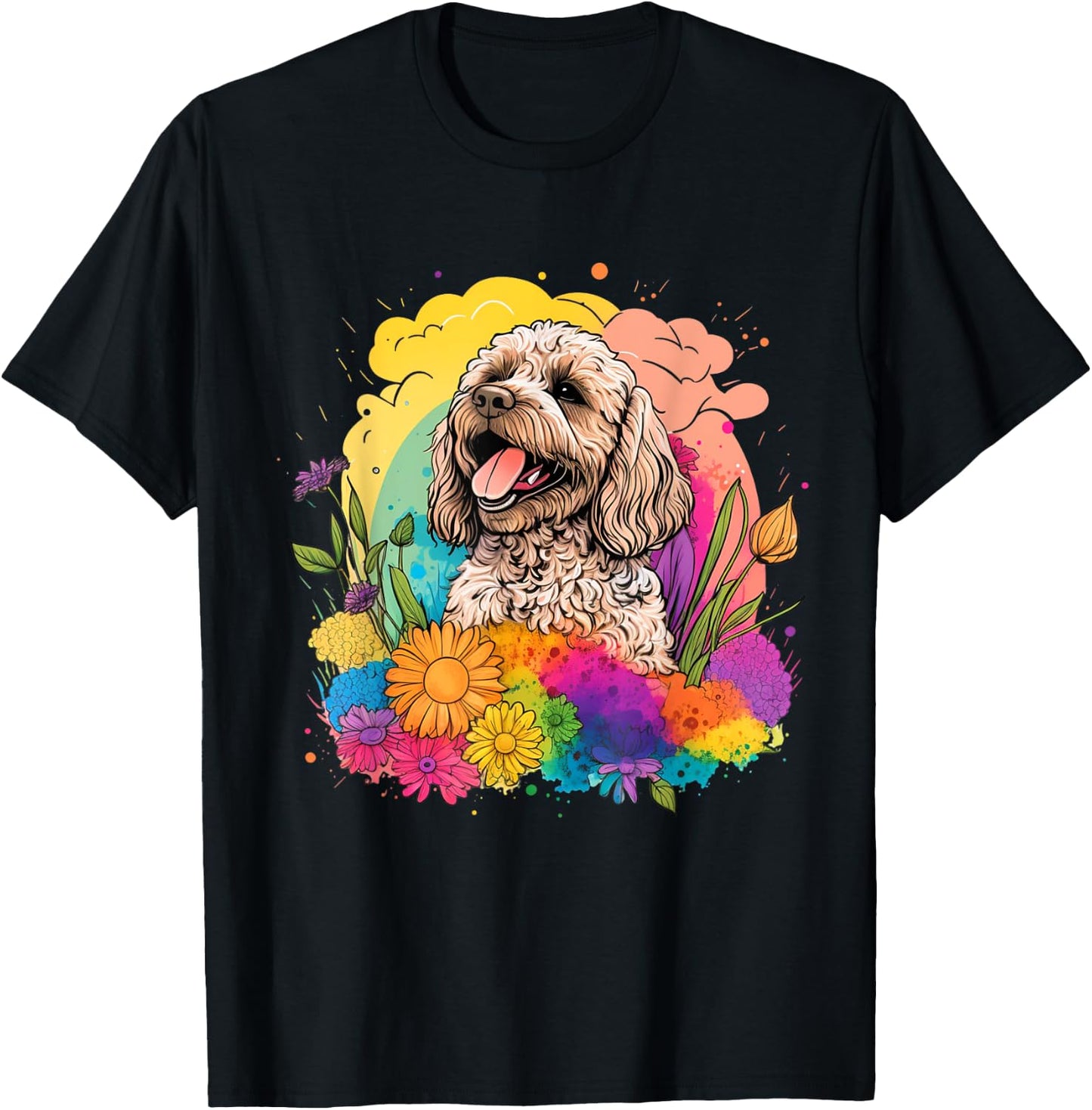 Cockapoo Mom Women Colorful Floral Graphic Flowers Dog T-Shirt - T-Shirt | Black