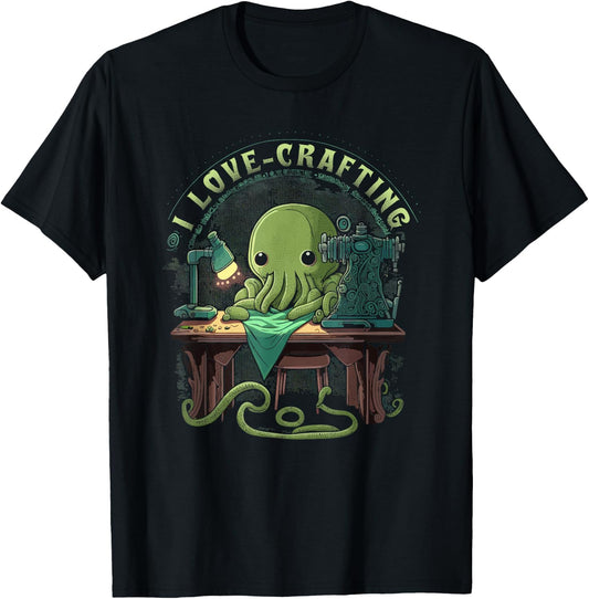 Cthulhu I Love Crafting, Funny Cute Sewing Cthulhu T-Shirt - T-Shirt | Black
