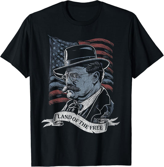 Teddy Roosevelt 4th of July American Flag Patriotic America T-Shirt - T-Shirt | Black