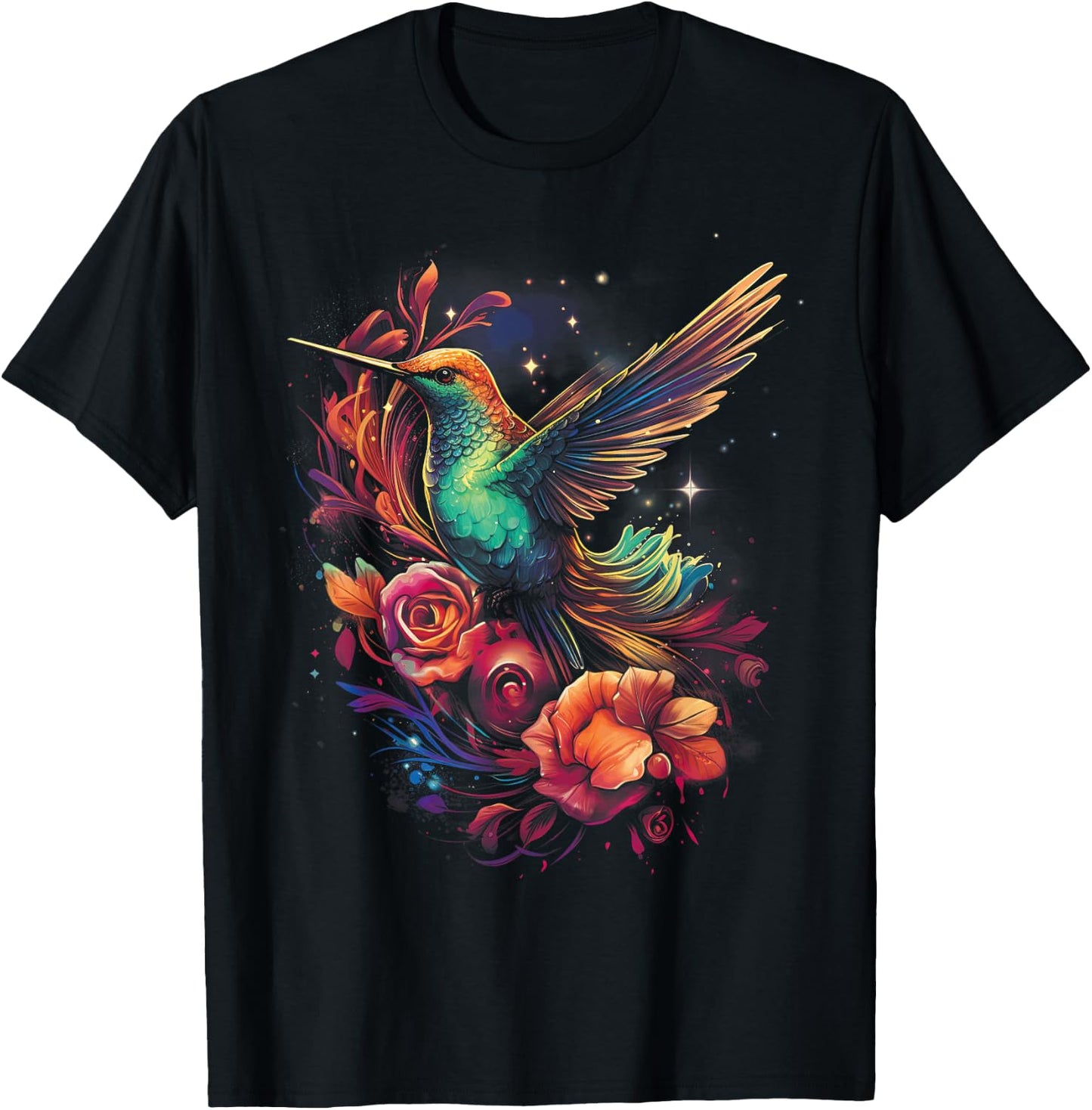 Hummingbird Flower Bird lover Animal T-Shirt - T-Shirt | Black