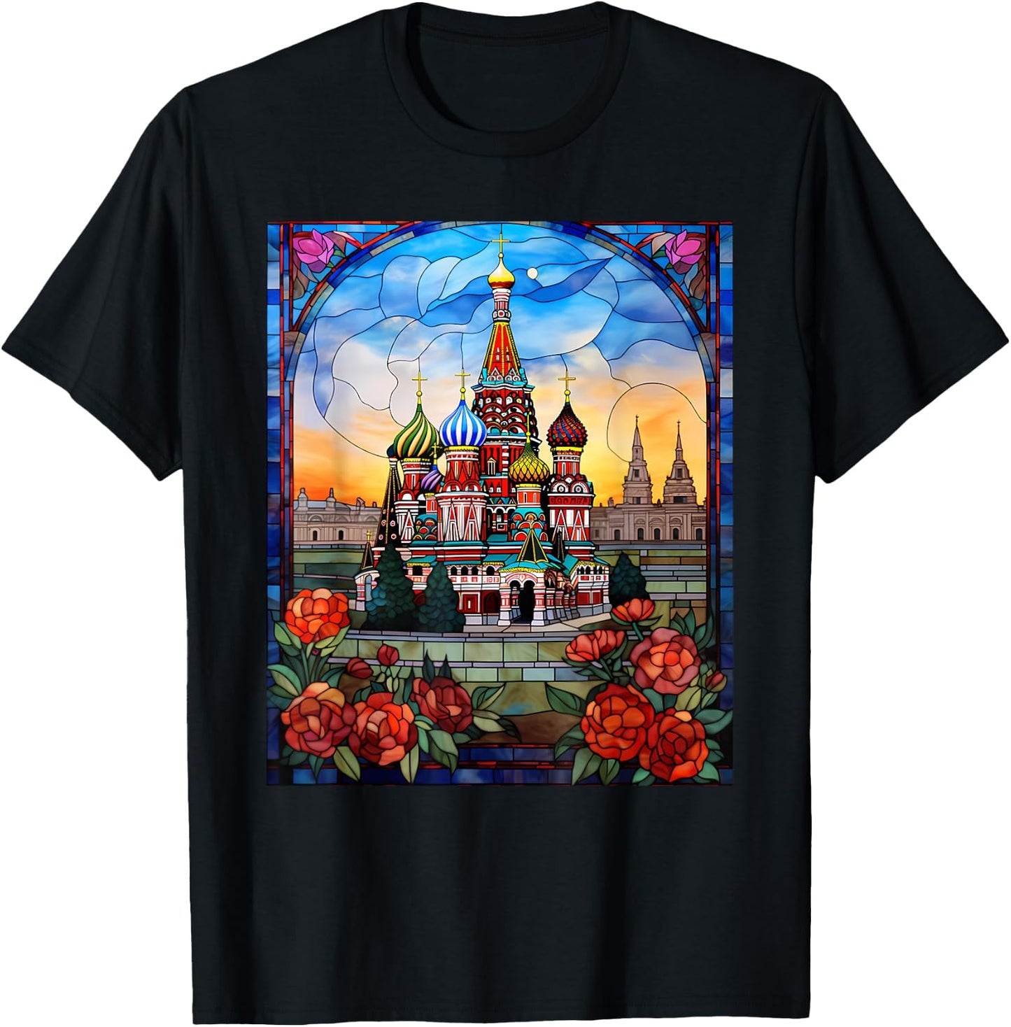 Stained Glass Style Red Square Moscow Russia T-Shirt - T-Shirt | Black