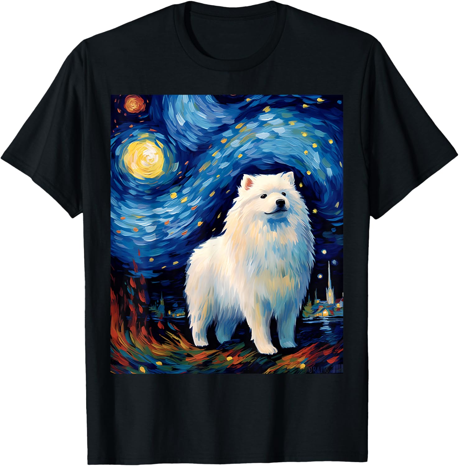 Surreal Starry Night Samoyed Dog T-Shirt - T-Shirt | Black