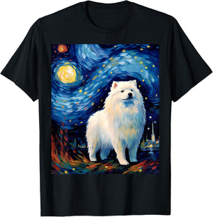 Surreal Starry Night Samoyed Dog T-Shirt - T-Shirt | Black