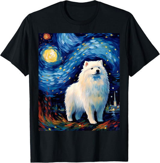 Surreal Starry Night Samoyed Dog T-Shirt - T-Shirt | Black