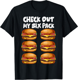 Check Out My Six Pack- 6 pack hamburger Funny Gym T-Shirt - T-Shirt | Black