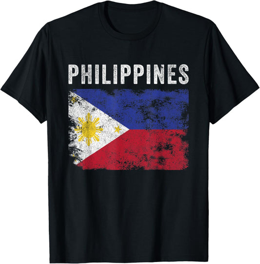 Philippines Flag Distressed - Men Women Kids - Filipino Flag T-Shirt - T-Shirt | Black