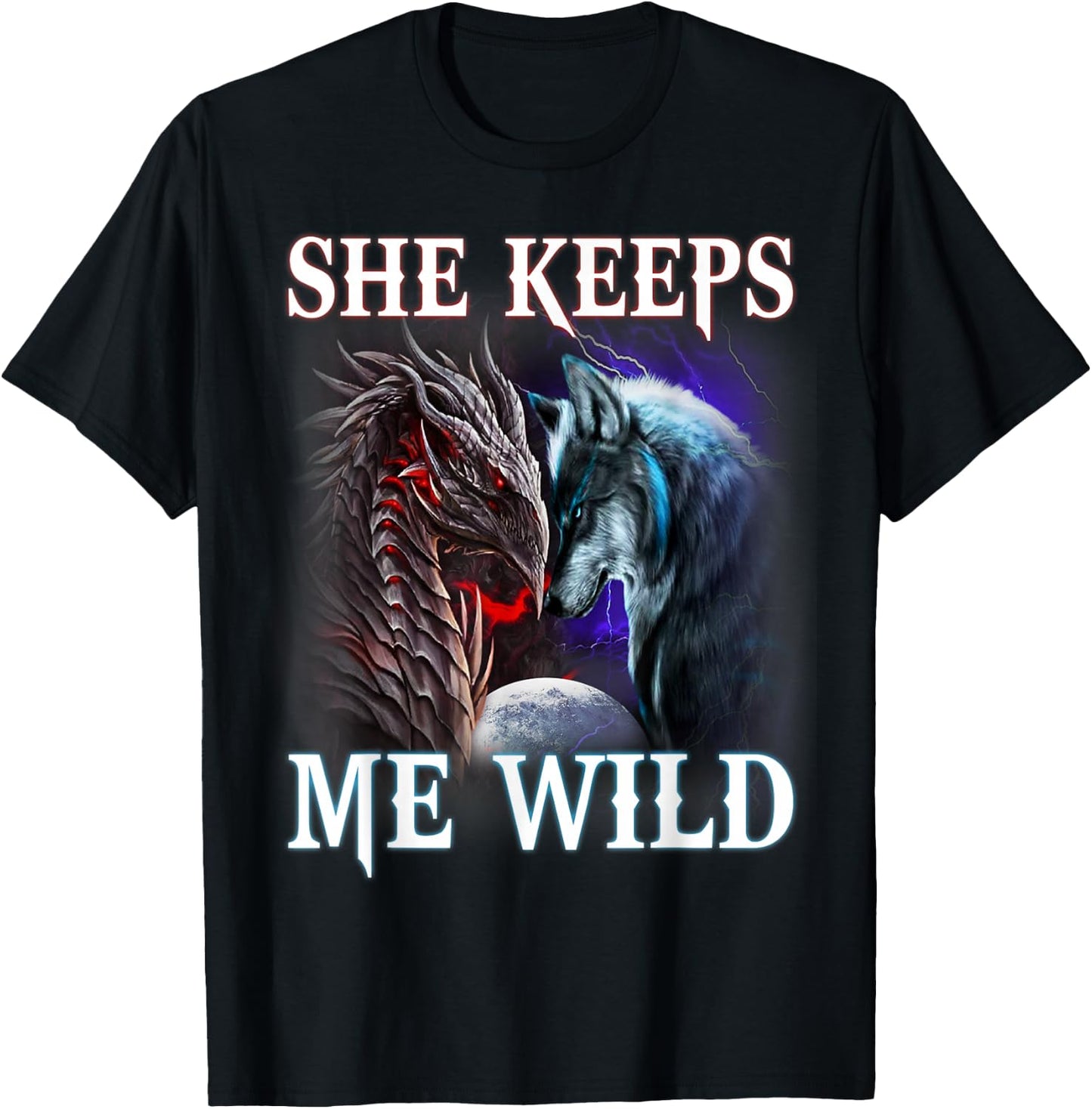 He Keeps me safe - She keeps me wild Couple Wolves T-Shirt - T-Shirt | Black