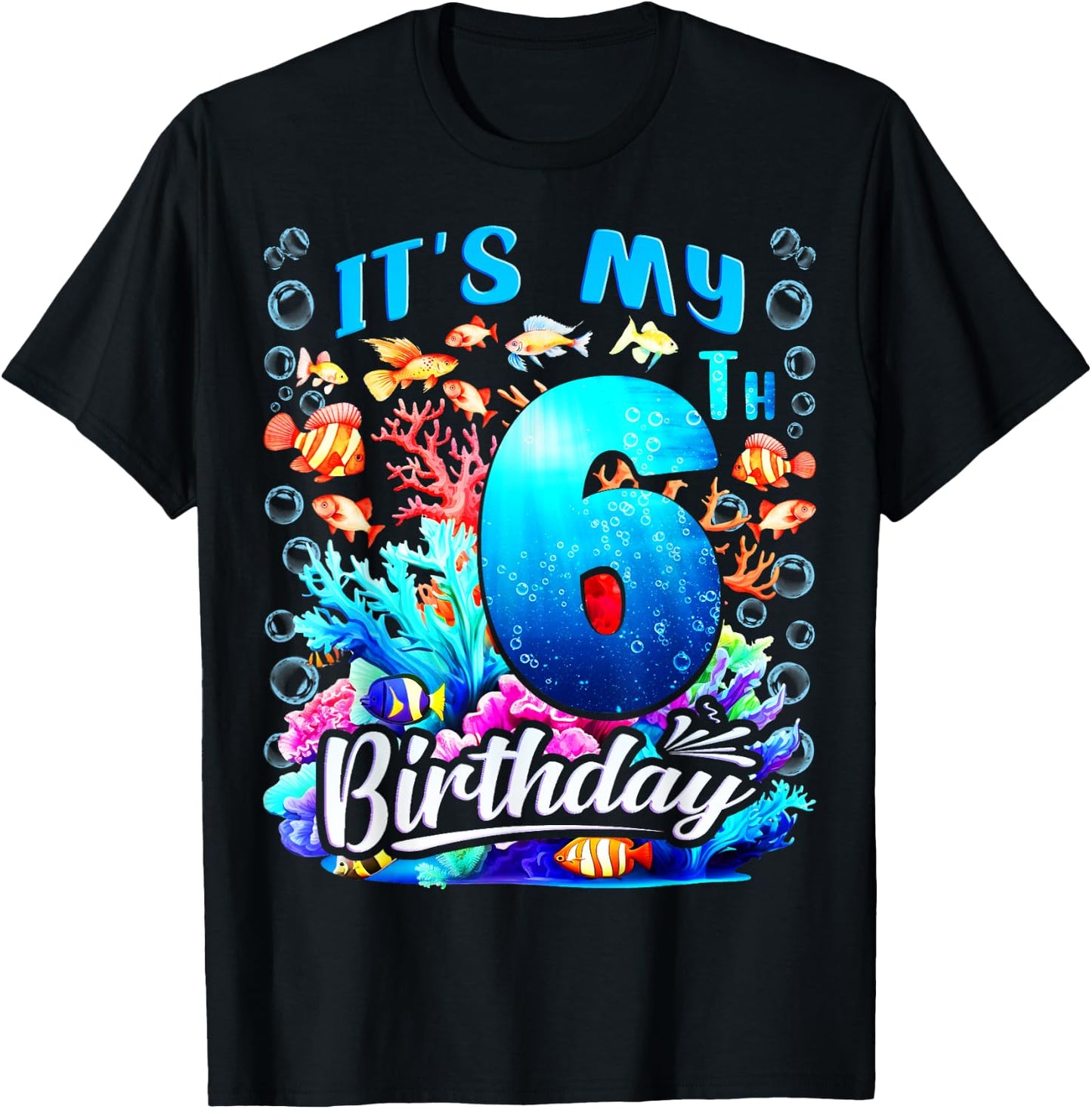 It's My 6th Birthday Boy Sea Fish Ocean Animals Aquarium T-Shirt - T-Shirt | Black