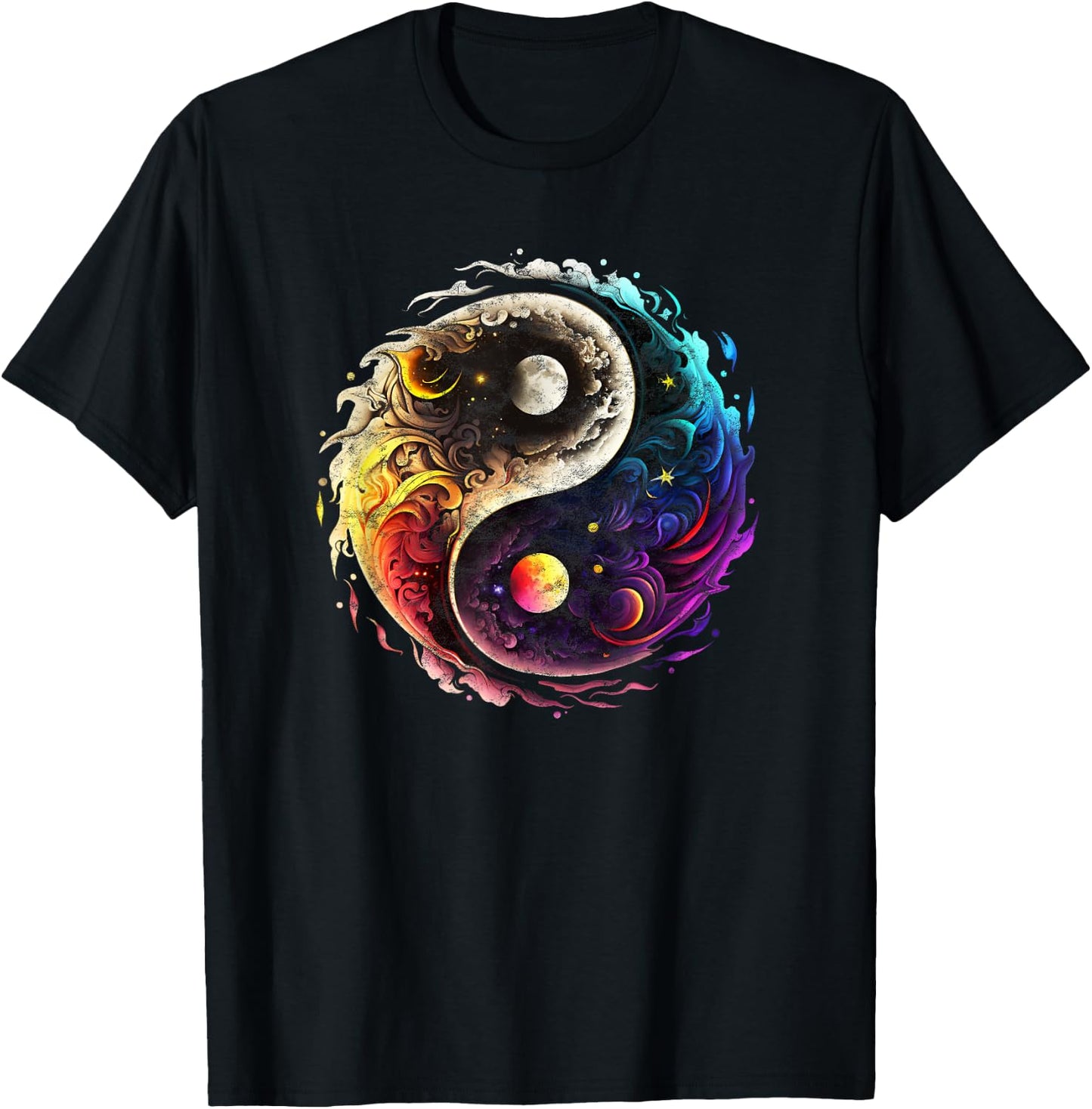 Yin Yang, sun, moon, universe, Tai chi, Qigong, yoga, Taoism T-Shirt - T-Shirt | Black