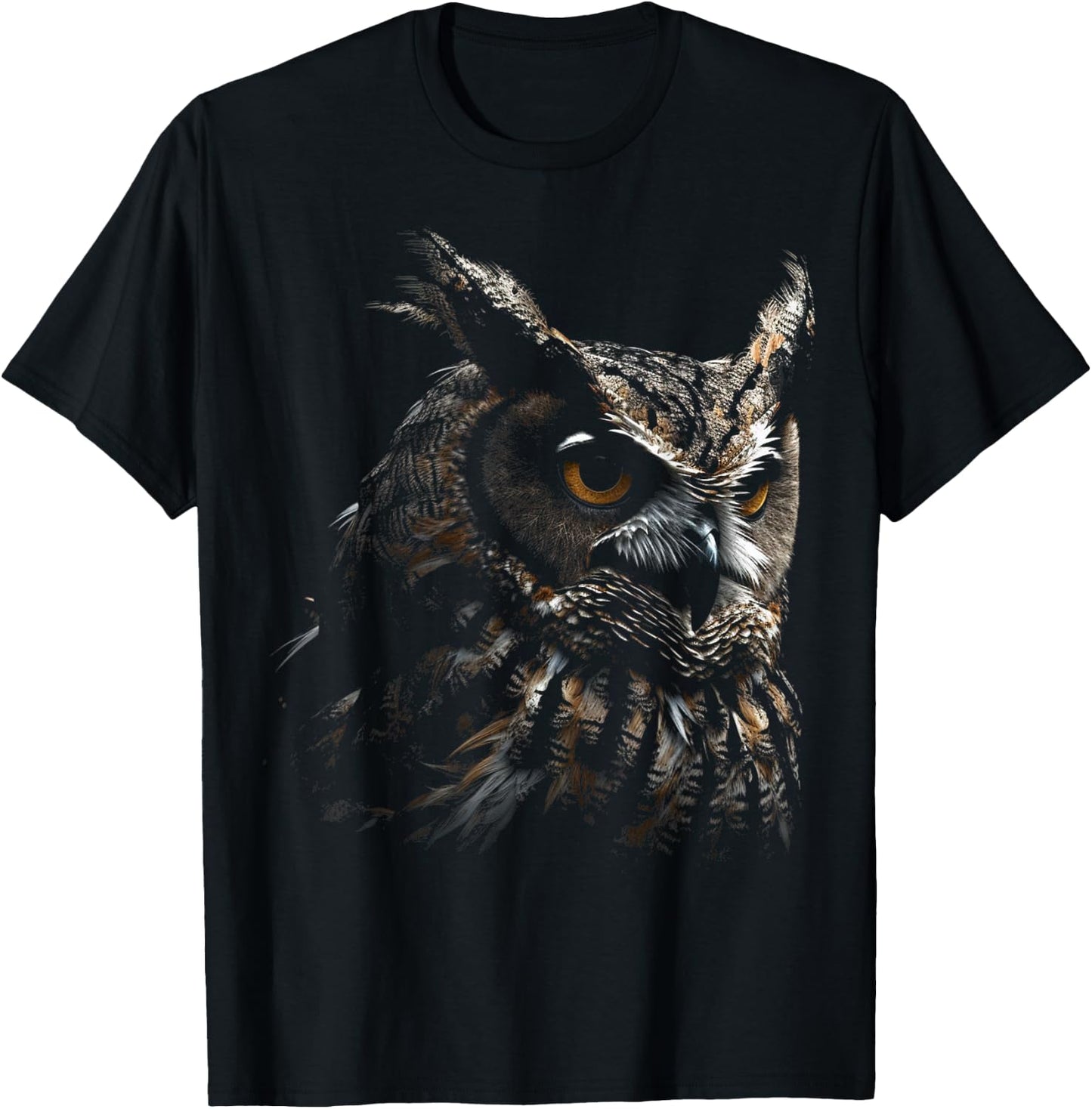 Owl Portrait Artwork | Animal Motif Owl T-Shirt - T-Shirt | Black